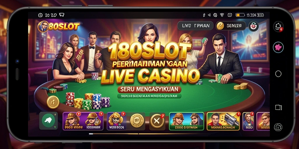 Screenshot 180SLOT menampilkan dealer langsung dan suasana kasino yang menarik.