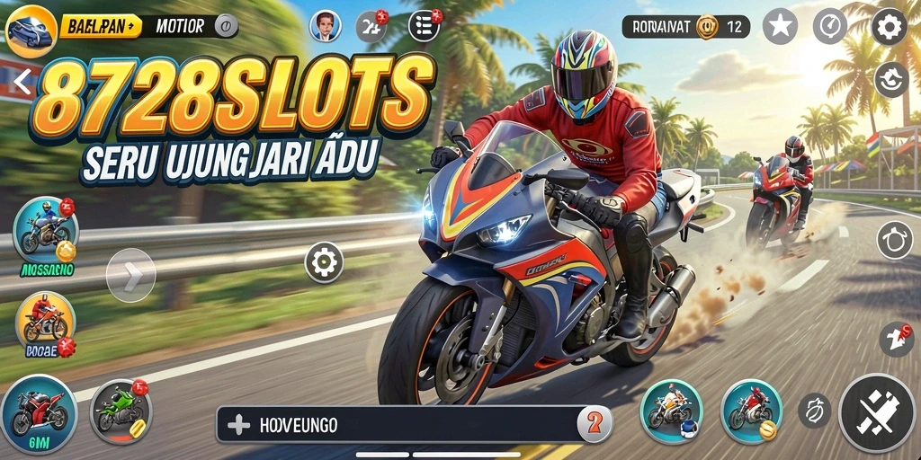 Screenshot 8728SLOTS menampilkan suasana balapan yang menegangkan dan mengasyikkan.