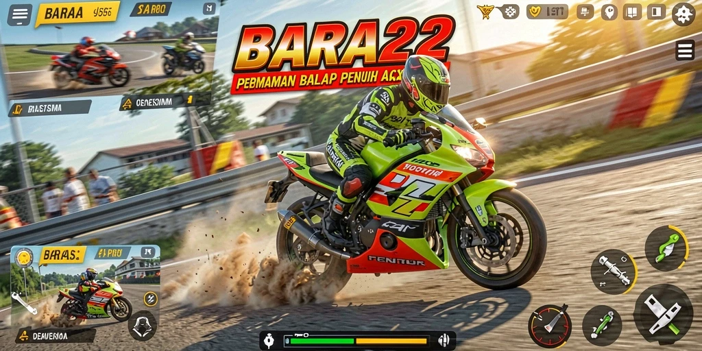 Gameplay menegangkan dari BARA22 yang menunjukkan aksi balap motor.