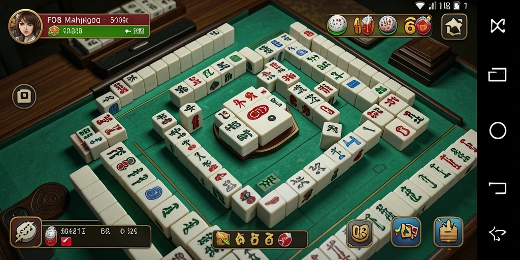 Tampilan gameplay FO8 dengan grafis Mahjong yang menarik.
