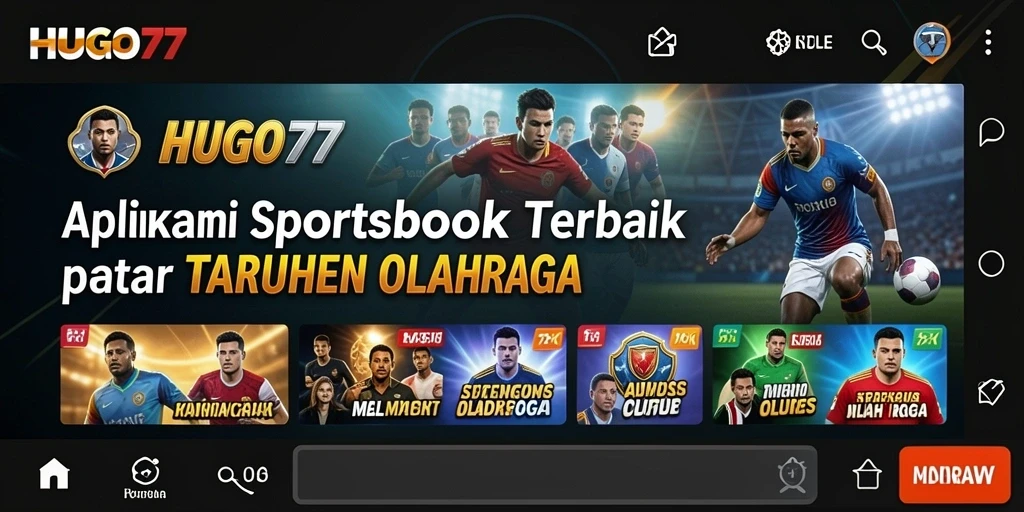 Tampilan utama HUGO77 dengan berbagai opsi taruhan olahraga.