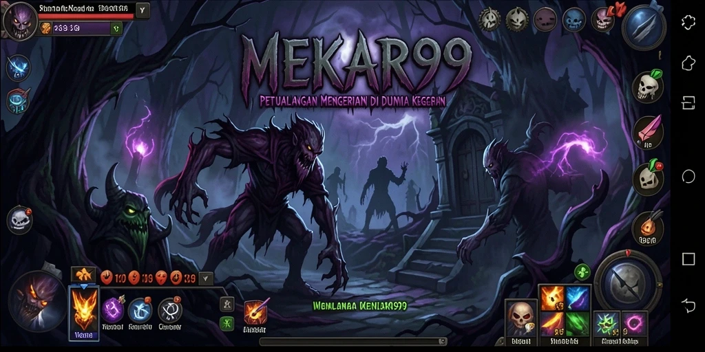 Screenshot gameplay MEKAR99 yang menunjukkan atmosfer horor yang mendebarkan.