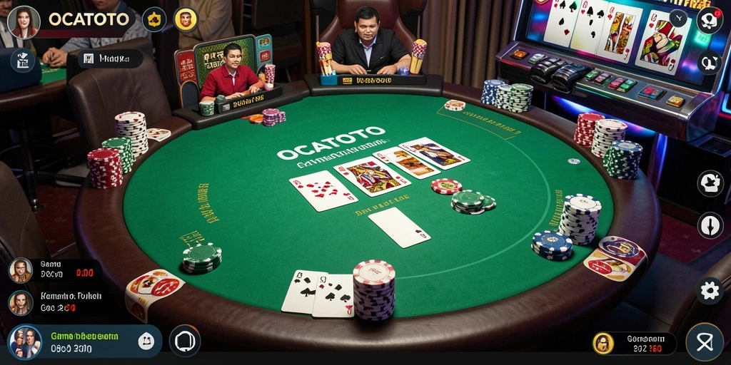 Screenshot gameplay OCATOTO dengan tampilan meja Poker.