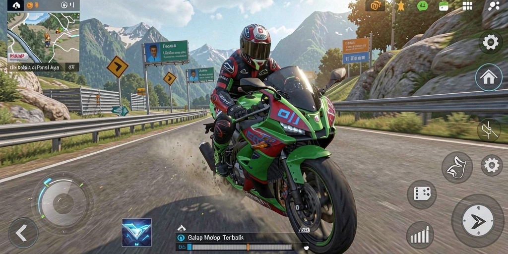 Tampilan gameplay PAKARJP menampilkan balapan motor yang seru dan mendebarkan.