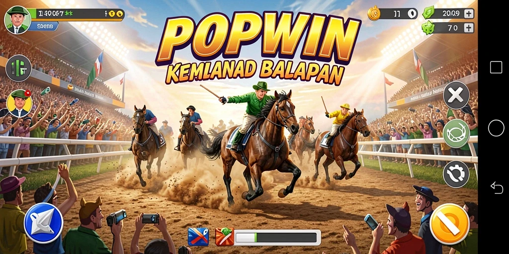 Tampilan gameplay intens dari POPWIN dengan mobil balap yang cepat.