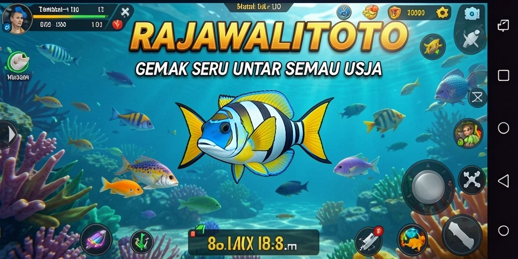 Tampilan gameplay seru RAJAWALITOTO dengan banyak ikan untuk ditangkap.