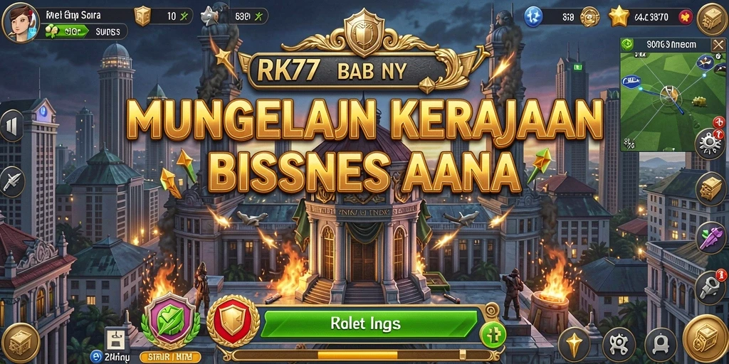 Tampilan gameplay RK77 yang mengasyikkan dalam membangun kerajaan bisnis.
